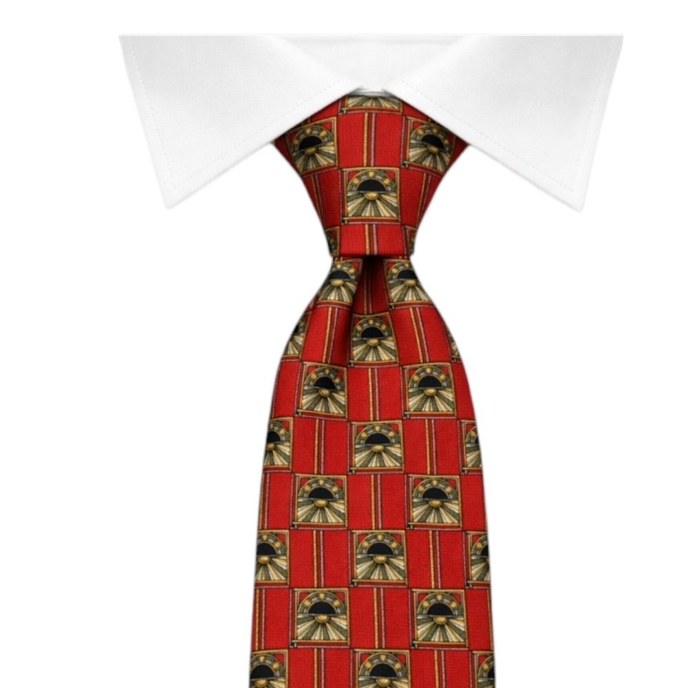 Vintage Evan-Picone Silk Necktie Red Gold Geometric Classic
